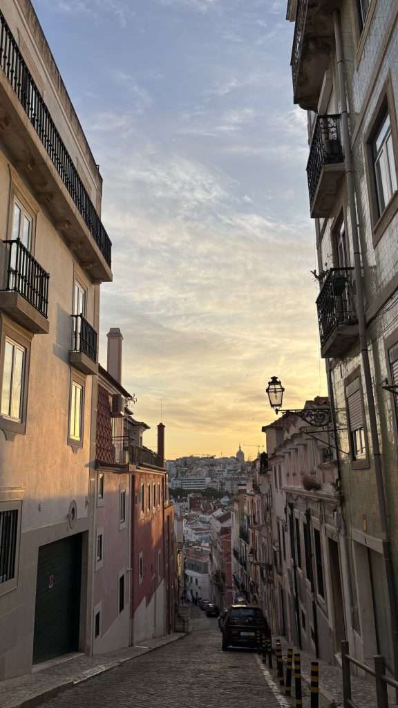 Sunset in lisbon on the beautiful scenic streets