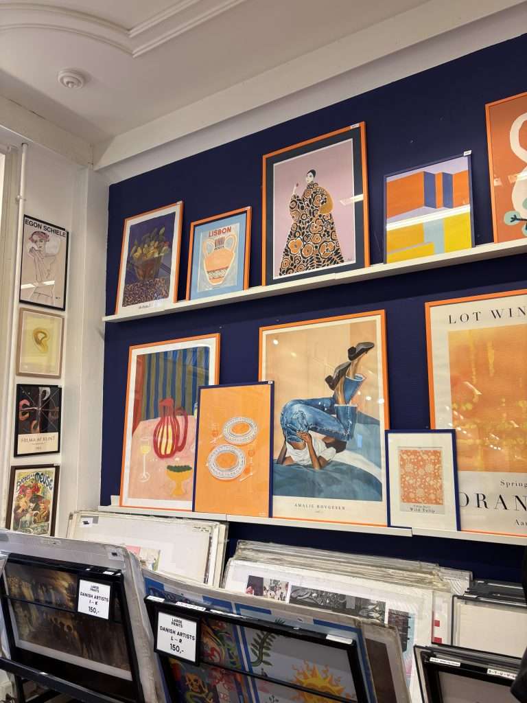 Creative print display in a small print shop in Copenhagen in autumn