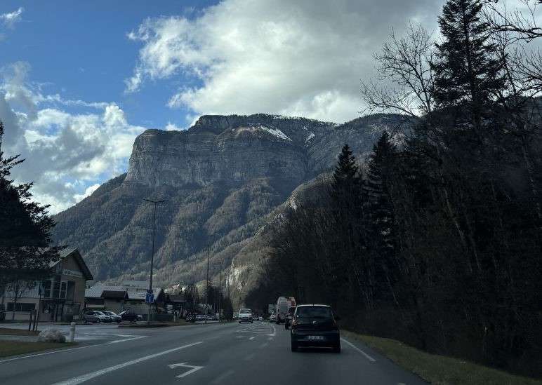 Driving through the French Alps near Annecy for hiking adventures